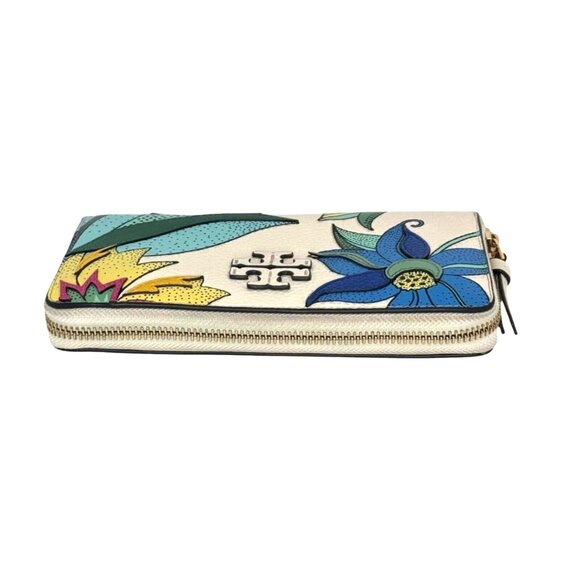 Tory Burch Thea Applique Continental Leather Wallet White Floral Zip Purse NEW - Picture 8 of 9